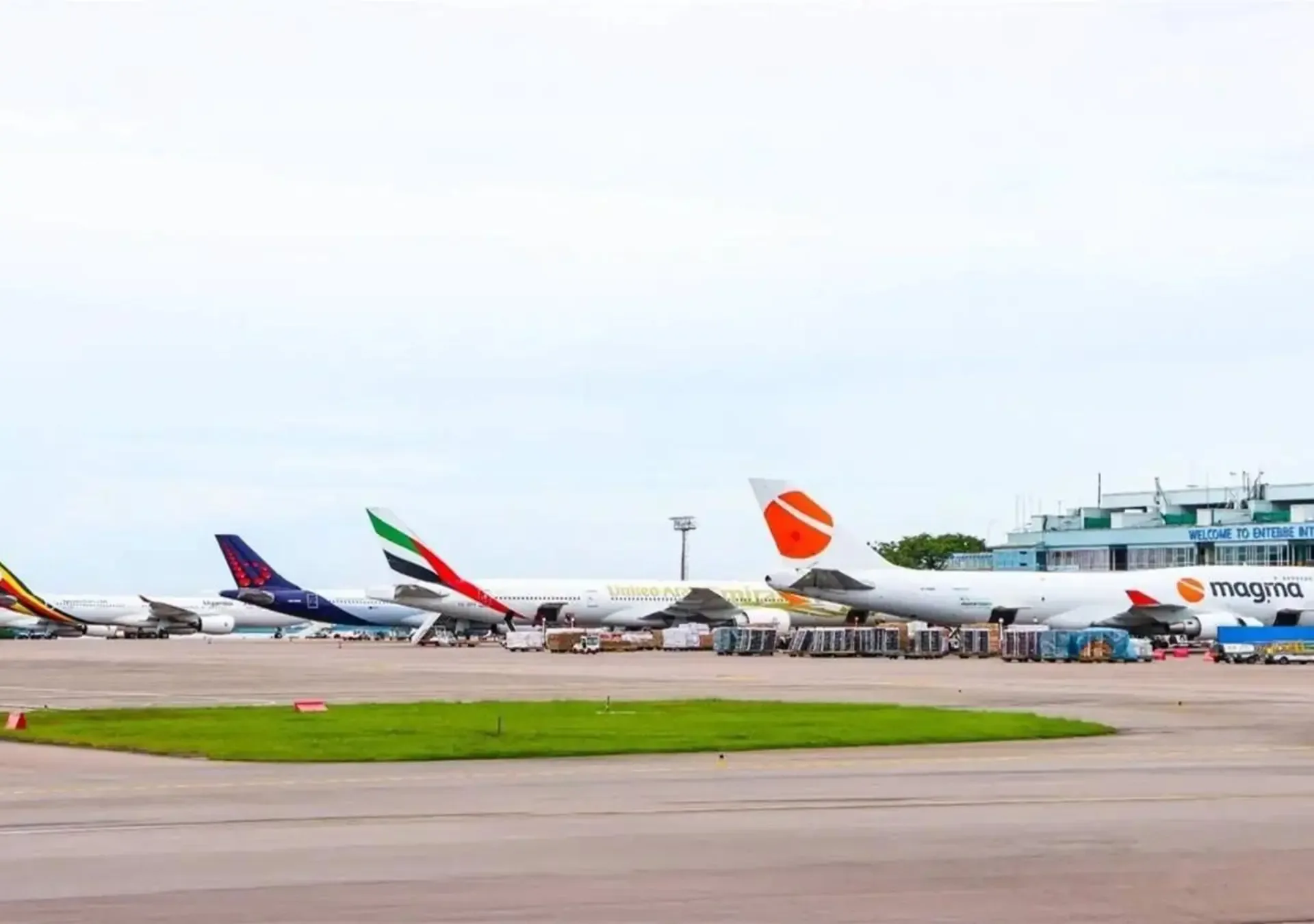 Aircraft parked on the apron at Entebbe International Airport in Uganda.