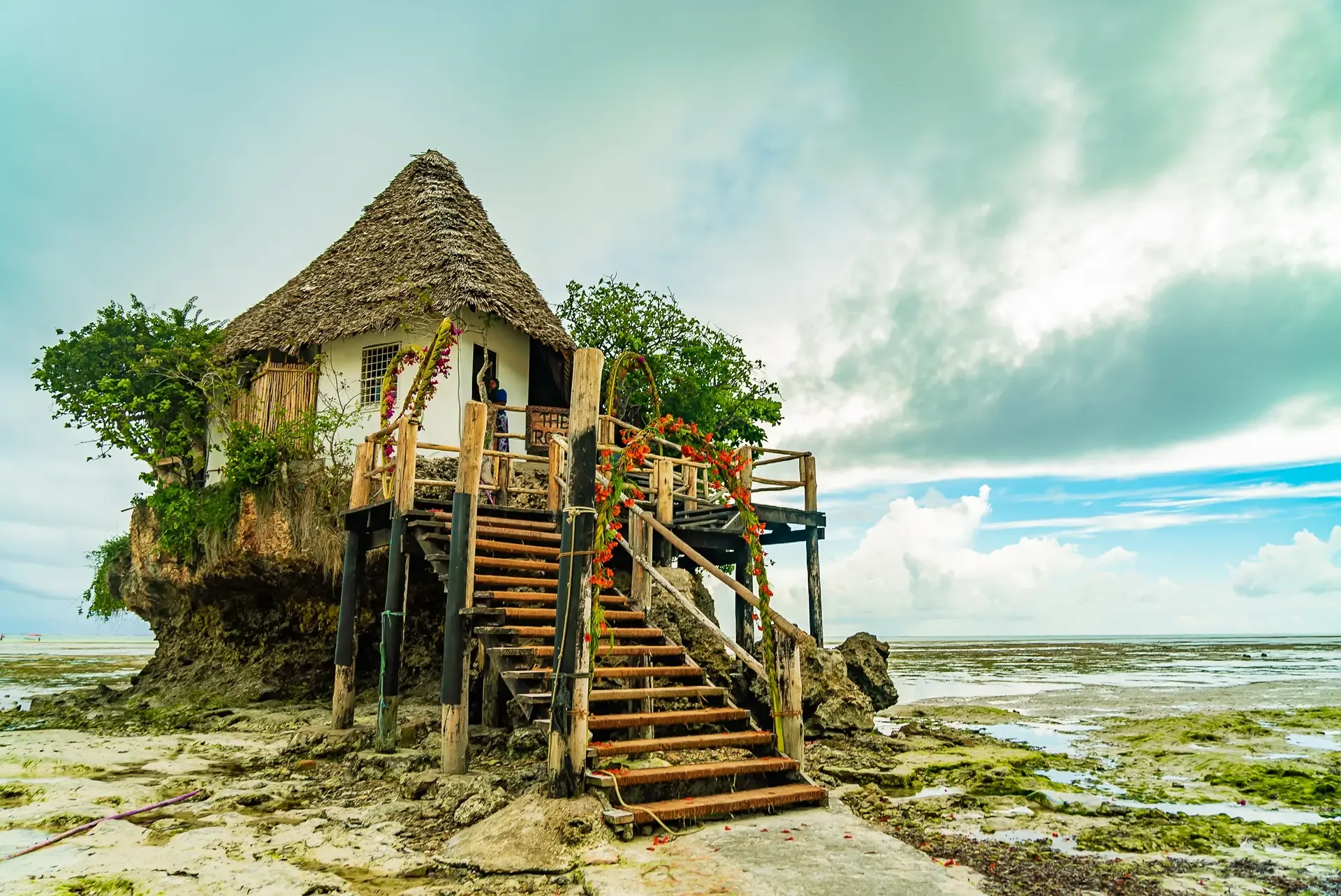 Rocks restaurant beach low tide pingwe Zanzibar Tanzania