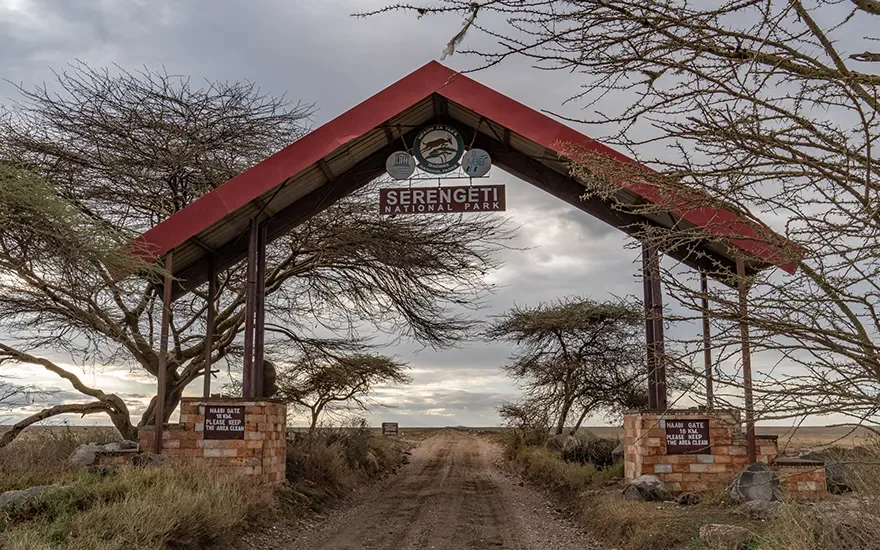 The Serengeti National Park gate in Tanzania, where the game drives begin.